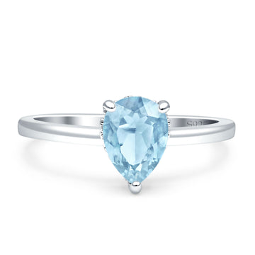 Solitaire Hidden Halo Teardrop Pear Engagement Ring Simulated Aquamarine 925 Sterling Silver Wholesale